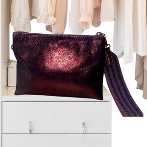 Anthropologie Women’s Leather Jackson Metallic Leather Wristlet, Maroon
